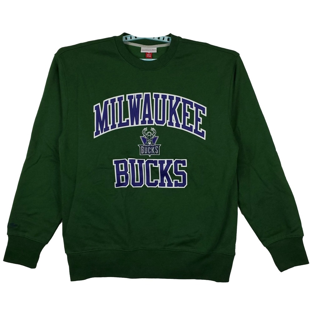 Milwaukee Bucks Mitchell & Ness NBA Large Sweatshirt Cut‎ & Sew Embroidery New